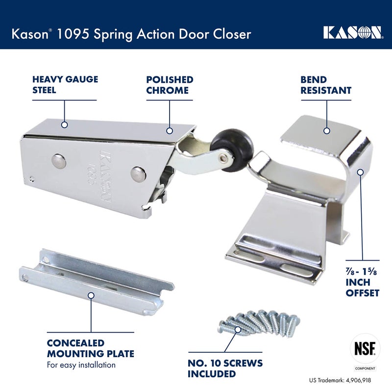 Kason 1095 Spring Action Door Closer with Adjustable Wide Hook 7/8 to 1 5/8 Inch Offset, 11095000013_11094000027 - Image 2